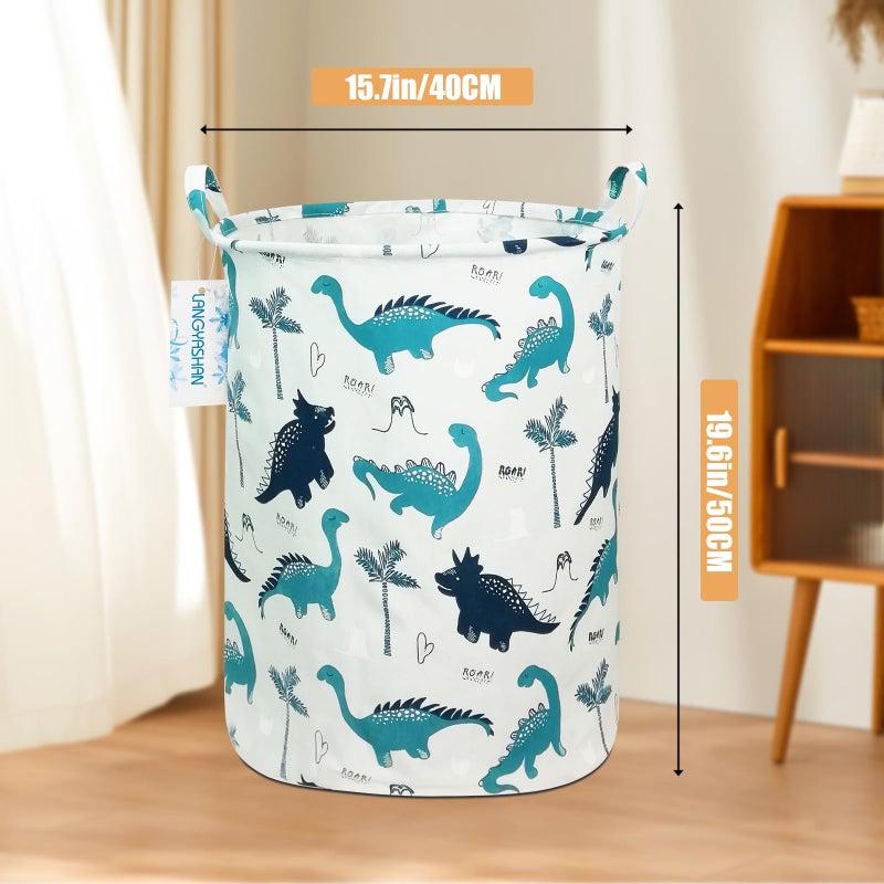 LANGYASHAN Laundry Basket Canvas Fabric Collapsible Organizer Basket for Storage Bin Toy Bins Gift Baskets Bedroom Clothes Children Nursery Hamper (Full dinosaur) - Image 2